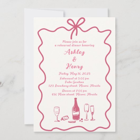 手描きの前夜の彩排ディナー 招待状 (裏面)