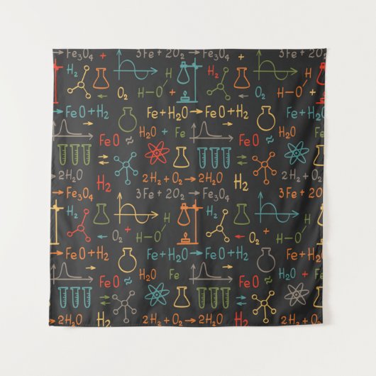 手描きの化学を黒地に。ヴィンテージs タペストリー (正面)