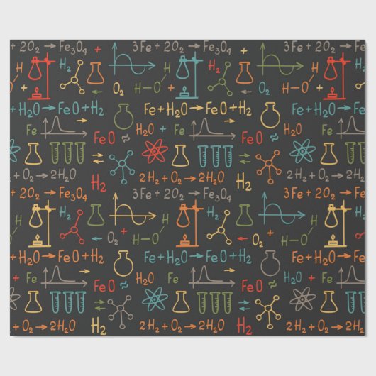 手描きの化学を黒地に。ヴィンテージs ラッピングペーパー (フラット)