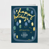 手描きの可愛いネイビーブルーの松の木 ビジネス 箔シーズンカード (正面)