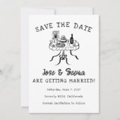 手描きの可愛い特別なバフェットディナーテーブル セーブザデート (正面)