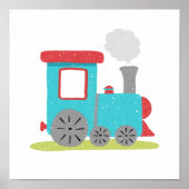 手描きの可愛らしい電車の子供部屋アート ポスター (正面)