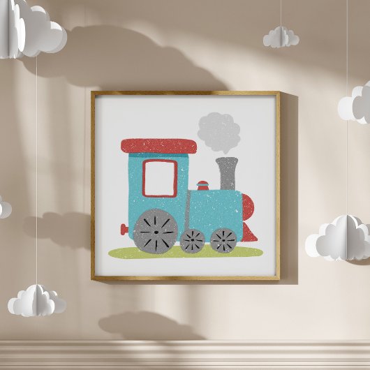 手描きの可愛らしい電車の子供部屋アート ポスター