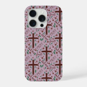 手描きの四旬節の十字架とバラのiPhoneケース iPhoneケース (裏面)