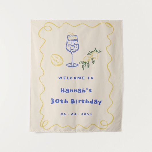 手描きの夏の大人30歳の誕生日パーティー タペストリー (正面)