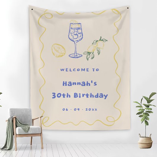 手描きの夏の大人30歳の誕生日パーティー タペストリー