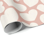 手描きの大きなハート柄 ボヘミアンスタイルの女の子らしいピンク ラッピングペーパー (ロールコーナー)