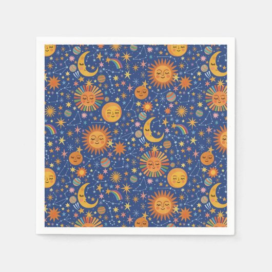 手描きの天体パターン - ペーパーナプキン スタンダードカクテルナプキン (正面)