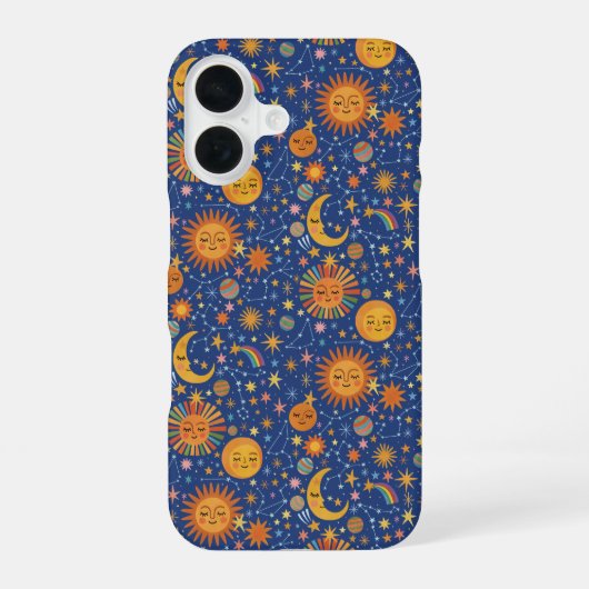 手描きの天体パターン -  iPhone 16ケース (裏面)
