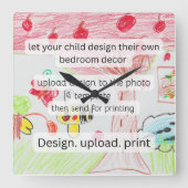 手描きの子供の絵が可愛い装飾時計 スクエア壁時計 (正面)