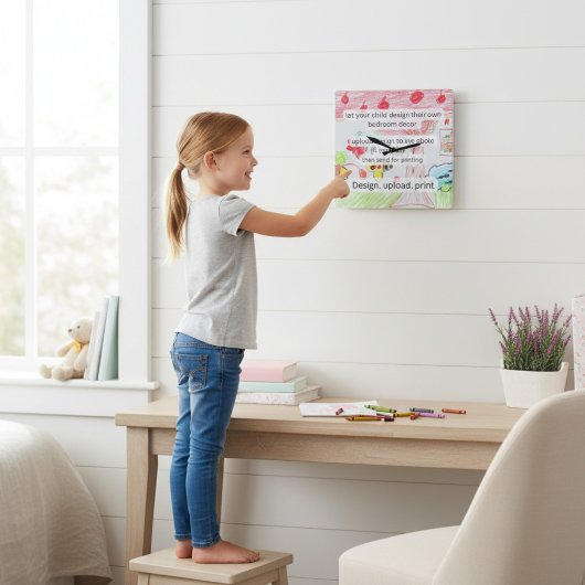 手描きの子供の絵が可愛い装飾時計 スクエア壁時計