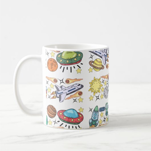 手描きの宇宙ドゥードル。ヴィンテージ コーヒーマグカップ (左)