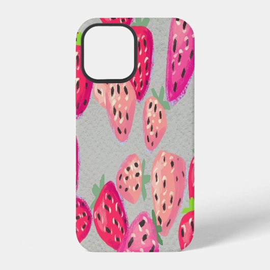 手描きの完熟イチゴテクスチャー iPhoneケース (裏面)