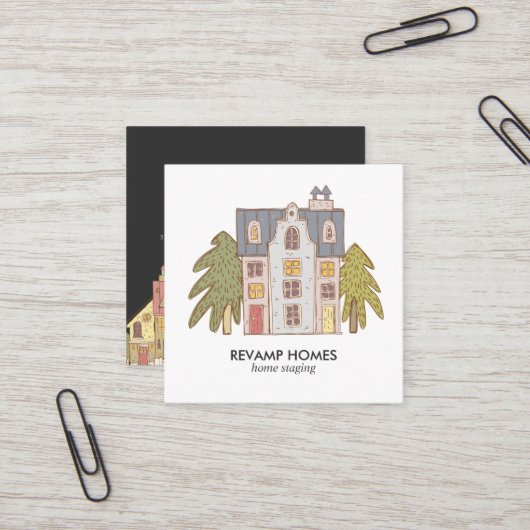 手描きの家の足場の名刺 スクエア名刺 (正面/裏面インサイチュ)