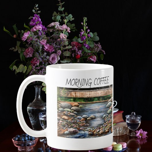 手描きの小川の朝のコーヒーパーソナライズ コーヒーマグカップ