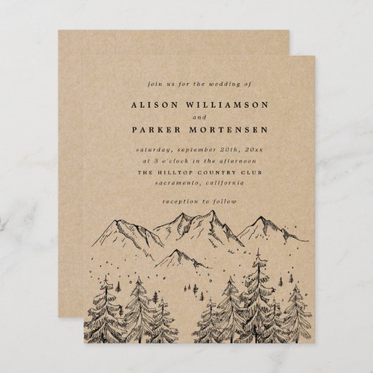 手描きの山と木のウェディング(予算:お手軽) (正面/裏面)