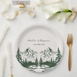 手描きの山の夏の結婚式 ペーパープレート