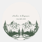 手描きの山の夏の結婚式 ラウンドシール (正面)