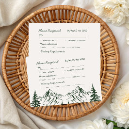手描きの山の夏の結婚式 出欠カード