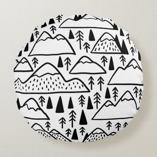 手描きの山並み。山のコレクション ラウンドクッション (正面)