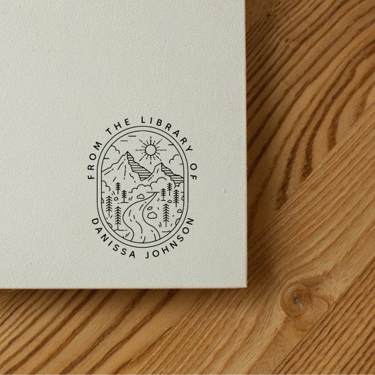 手描きの山岳ハイカー・エクスリブリス ラバースタンプ