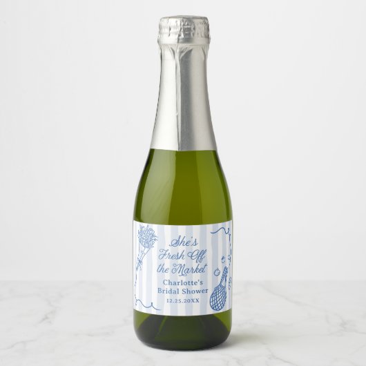 手描きの市場直送の花嫁シャワー スパークリングワインラベル (正面)
