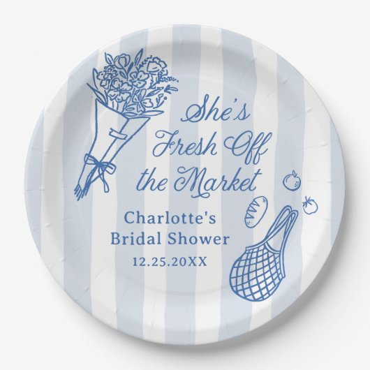手描きの市場直送 ブライダルシャワー ペーパープレート (正面)
