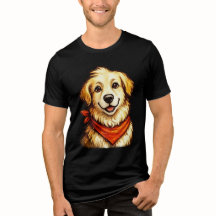 手描きの幸せなゴールデンドッグTシャツ
