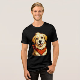 手描きの幸せなゴールデンドッグTシャツ トライブレンドＴシャツ