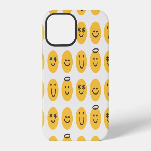 手描きの幸せな絵文字パターン iPhoneケース (裏面)