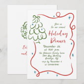 手描きの幻想的なクリスマスホリデーディナー 招待状 (正面/裏面)