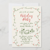 手描きの幻想的なクリスマスホリデーディナー 招待状 (正面)