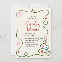 手描きの幻想的なクリスマスホリデーディナー 招待状