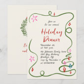 手描きの幻想的なクリスマスホリデーディナー 招待状 (正面/裏面)