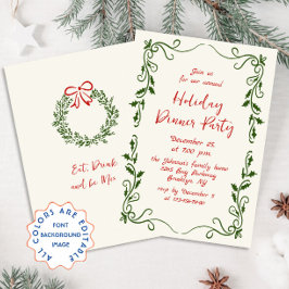 手描きの幻想的なクリスマスホリデーディナー 招待状