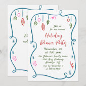 手描きの幻想的なクリスマス ホリデー ディナー 招待状 (正面/裏面)