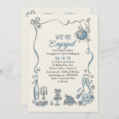 手描きの幻想的なディスコエンゲージパーティーの写真 招待状 (正面/裏面)