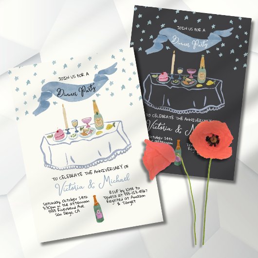 手描きの幻想的なディナーパーティー 招待状