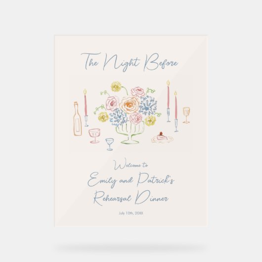 手描きの幻想的なリハーサルディナーウェルカムサイン アクリルサイン (正面)
