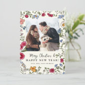 手描きの幻想的な花のホリデー フォト カード (スタンド正面)