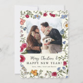 手描きの幻想的な花のホリデー フォト カード (正面)