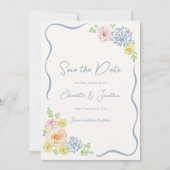 手描きの幻想的な花の淡いパステルウェディング セーブザデート (正面)