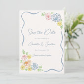 手描きの幻想的な花の淡いパステルウェディング セーブザデート (スタンド正面)