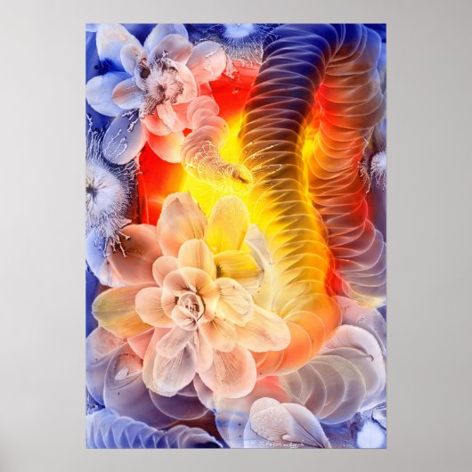 手描きの幻想的な花の芸術的なグロー抽象画 ポスター (正面)