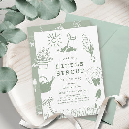 手描きの庭園ベビーシャワー Little Sprout 招待状
