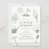 手描きの庭園ベビーシャワー Little Sprout 招待状 (正面)