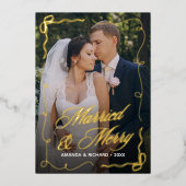 手描きの弓フレーム 結婚 おめでとう 新婚 カップル フォト 箔シーズンカード (正面)