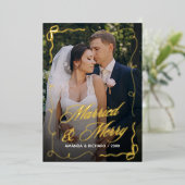 手描きの弓フレーム 結婚 おめでとう 新婚 フォト 箔シーズンカード (立ち正面)