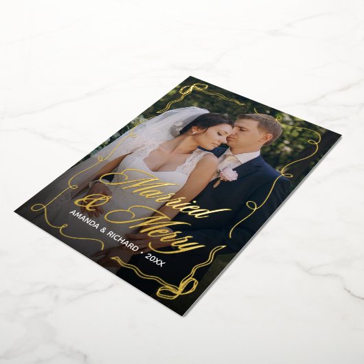 手描きの弓フレーム 結婚 おめでとう 新婚 フォト 箔シーズンカード (回転した状態)