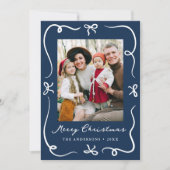 手描きの弓 ネイビー 2枚の写真で作るクリスマス シーズンカード (正面)